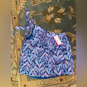 NWT Lilly Pulitzer size 8 Bexler Barton Blue one shoulder top shirt Star Gazing